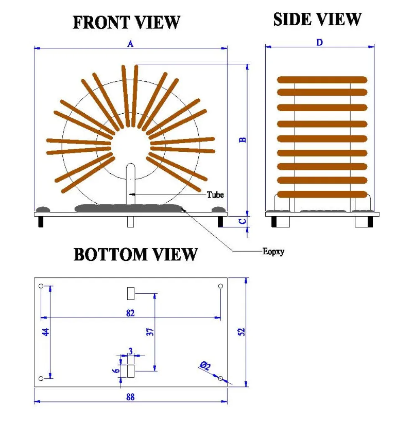 Toroid Inductor with Sendust Core 8.5uH Dimension Diagram